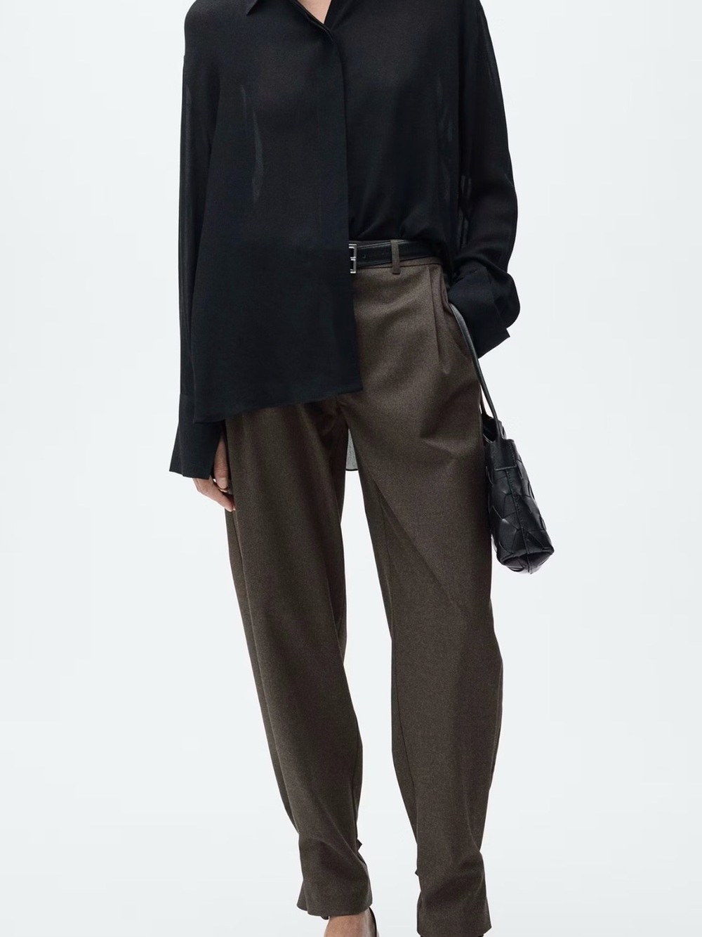 NWT Mango Dark Olive Buttoned-hem Pleated High-Rise Trousers